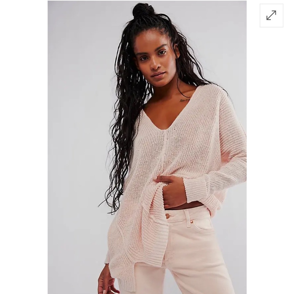 Free People Cozy Pink V-Neck Sweater